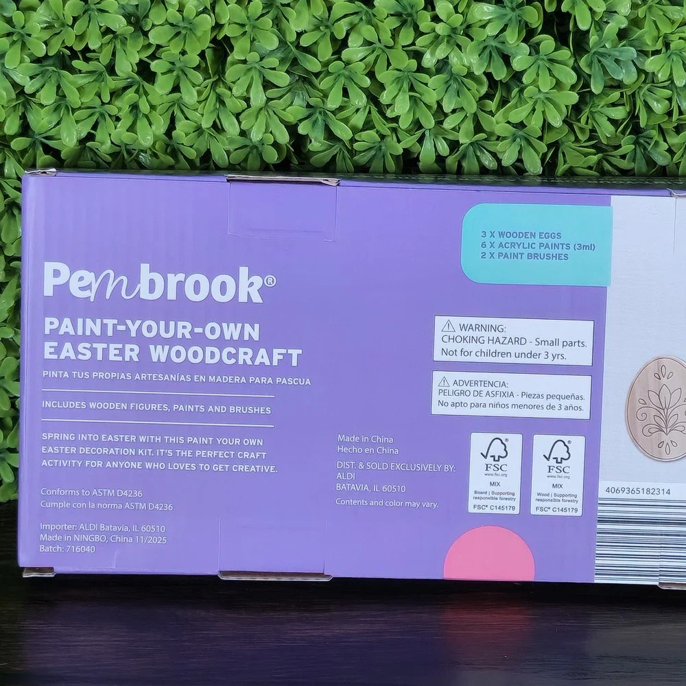 Pembrook Paint Your Own Easter Woodcraft Kit 3 Wooden Eggs Paints Brushes NEW